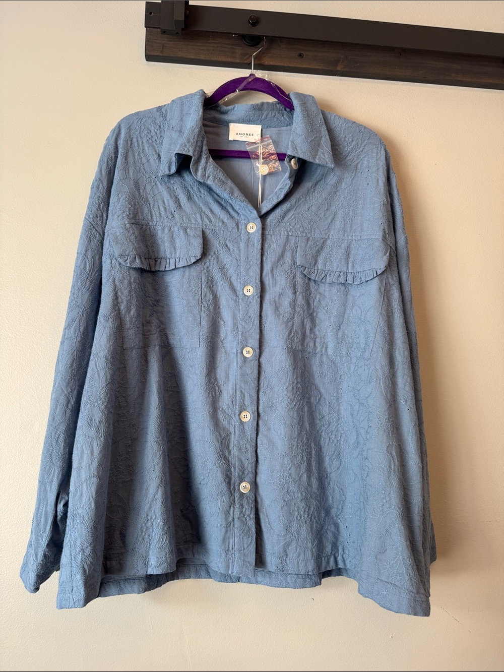 Andrée Light Blue Embroidered Collar Shirt